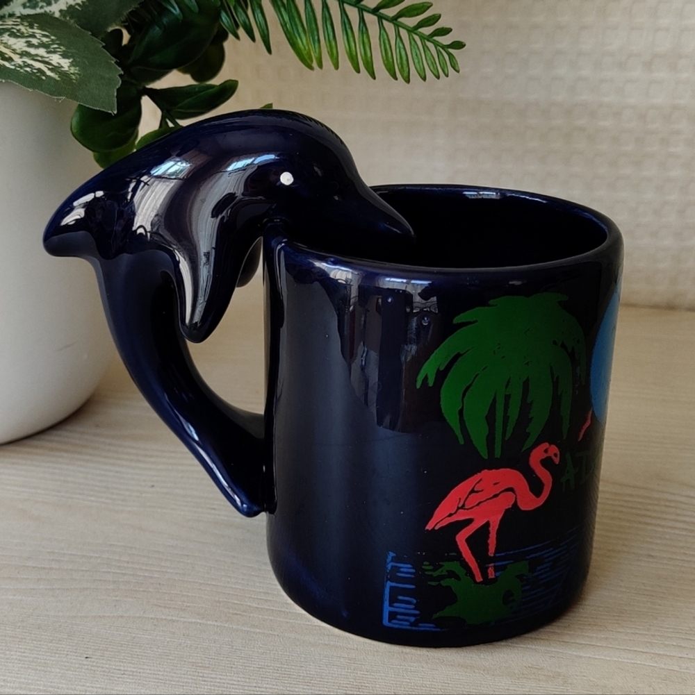 Vintage Acapulco Navy Mug with Dolphin Handle 3 3/4"